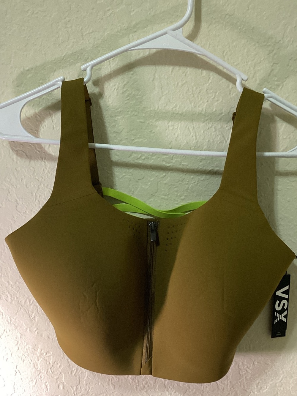 VSX Olive Green Front-Zip Sports Bra with Lime Trim